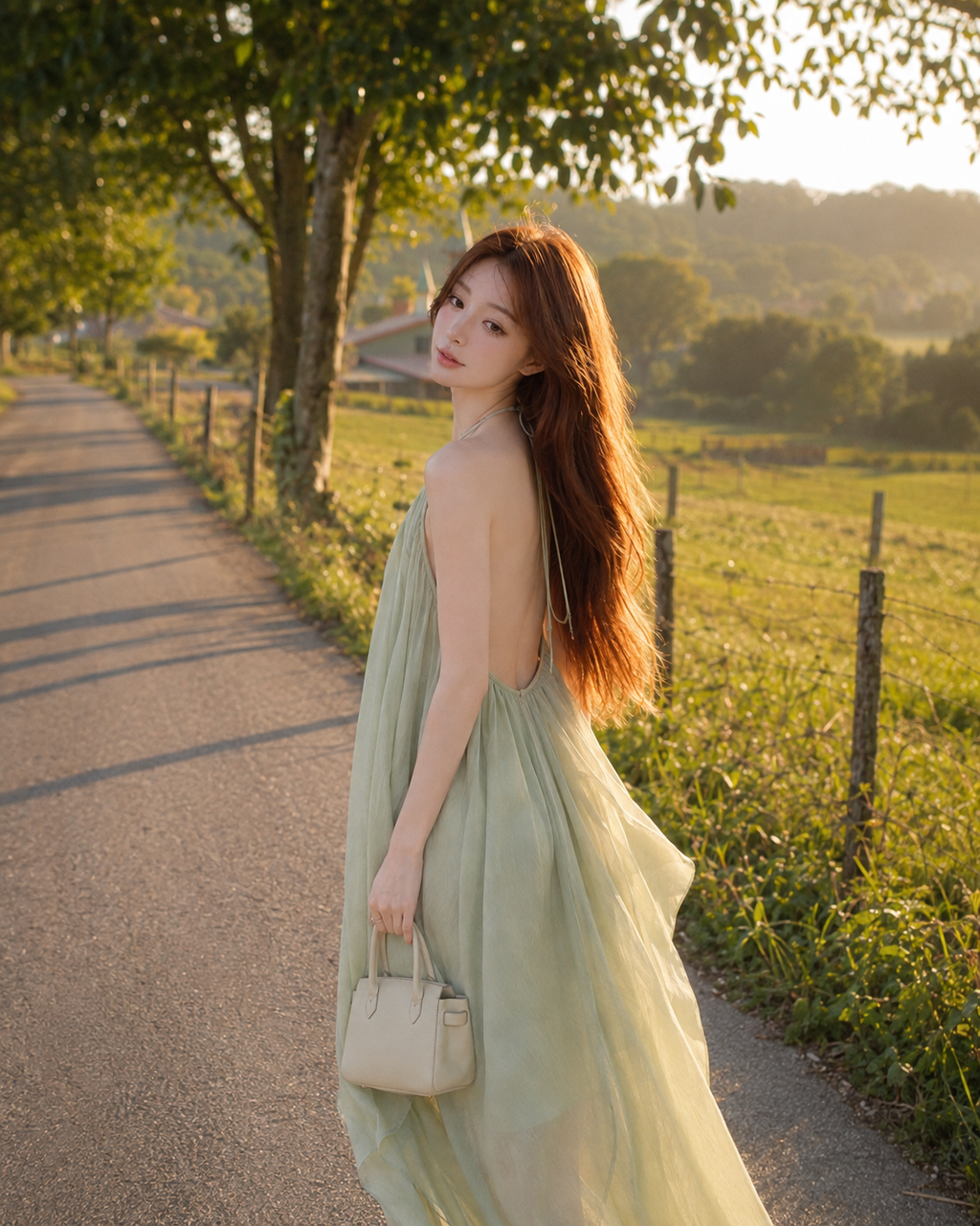 Sage Green Backless Halter Maxi Dress