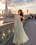 Sage Green Backless Halter Maxi Dress
