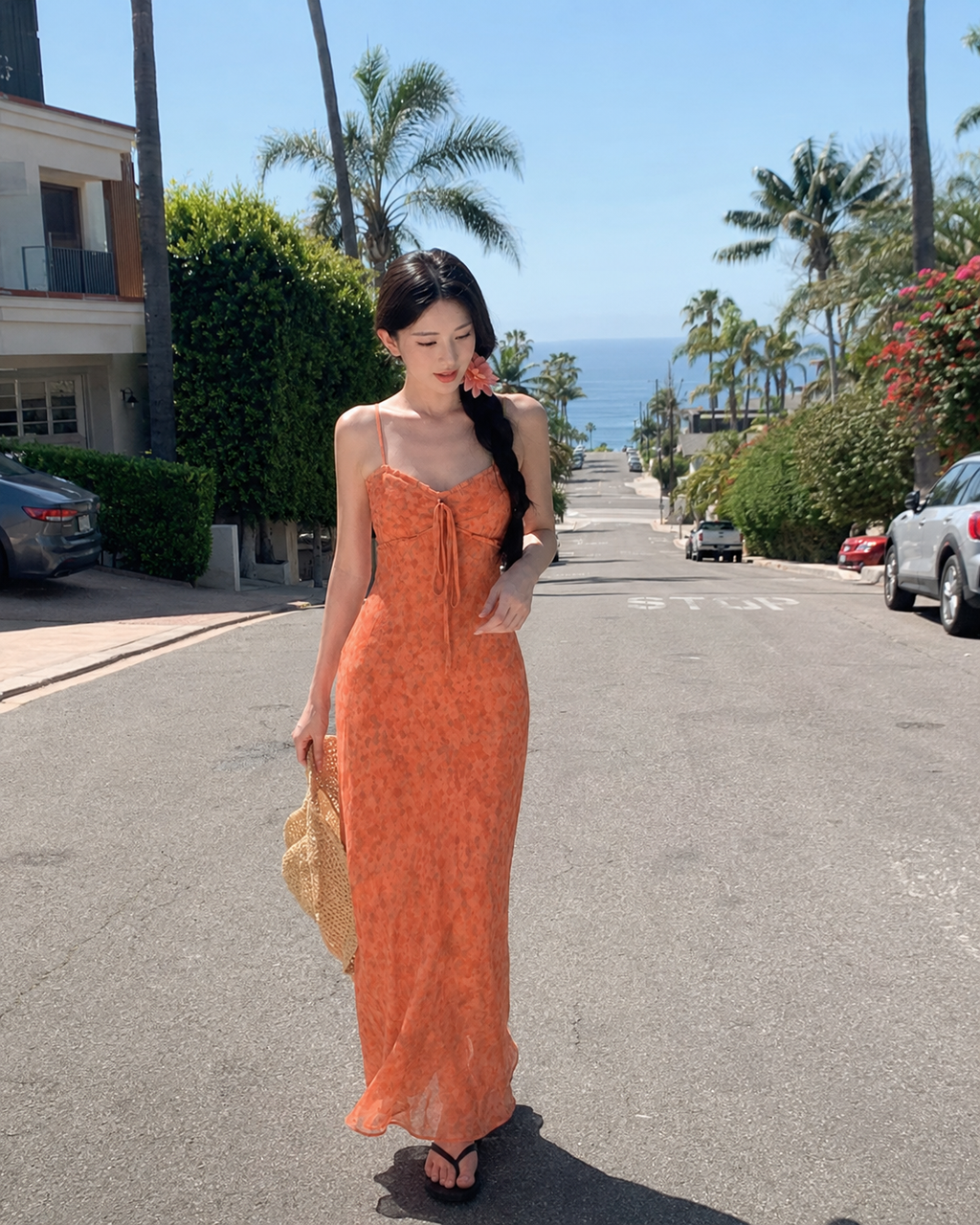 Sunset Bloom Ruched Maxi Dress