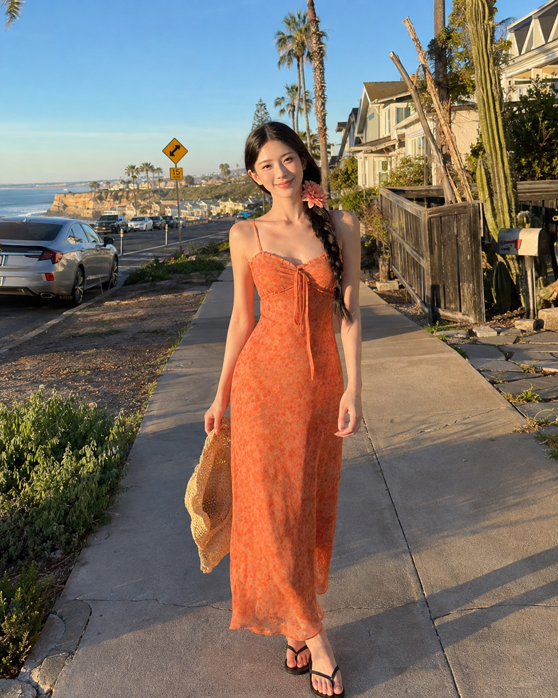 Sunset Bloom Ruched Maxi Dress