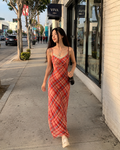 Red Plaid Lace-Trim Maxi Dress