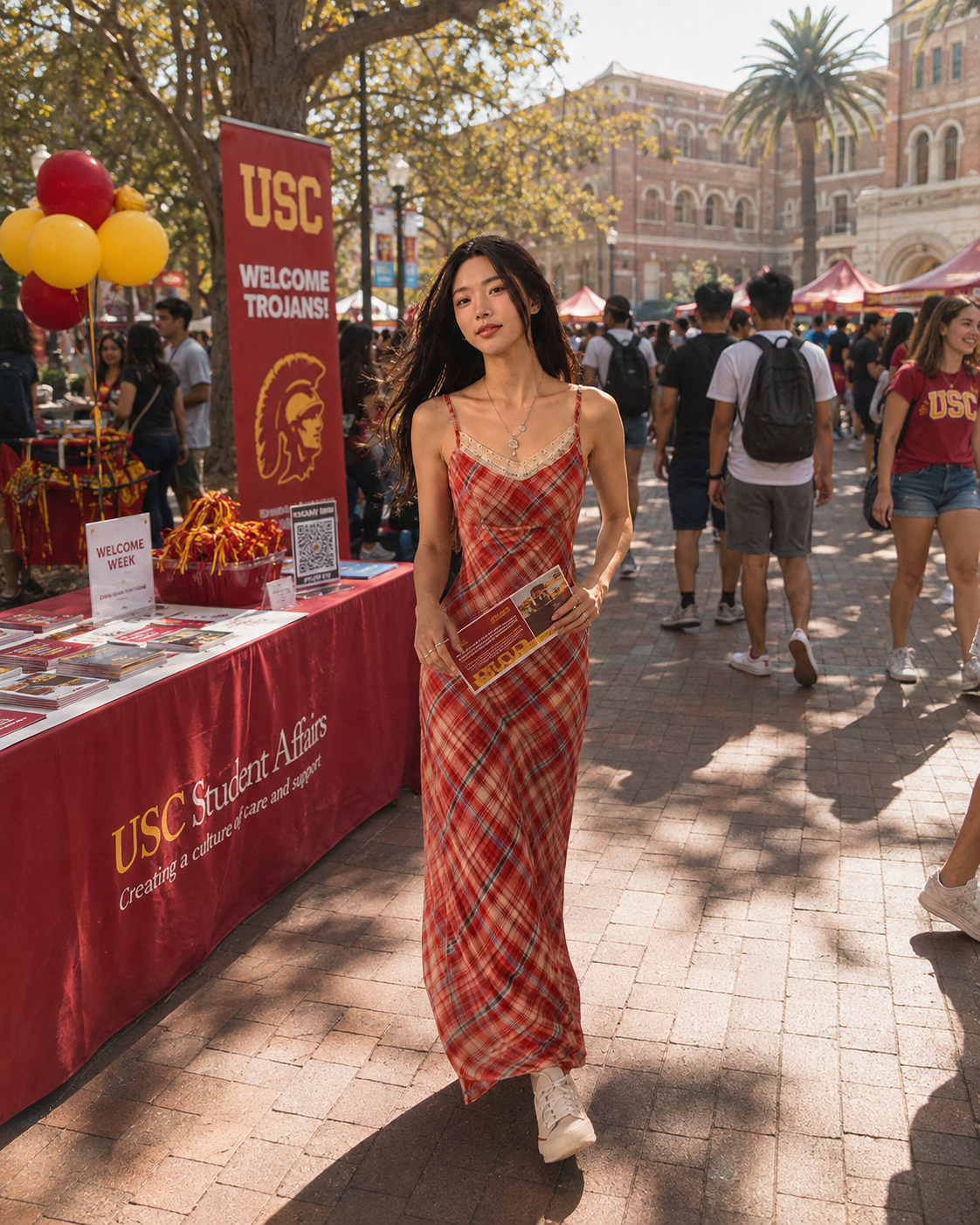Red Plaid Lace-Trim Maxi Dress