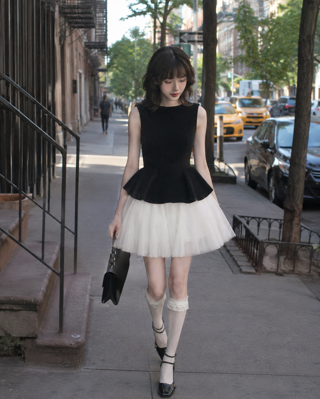 Black & White Peplum Tulle Mini Dress