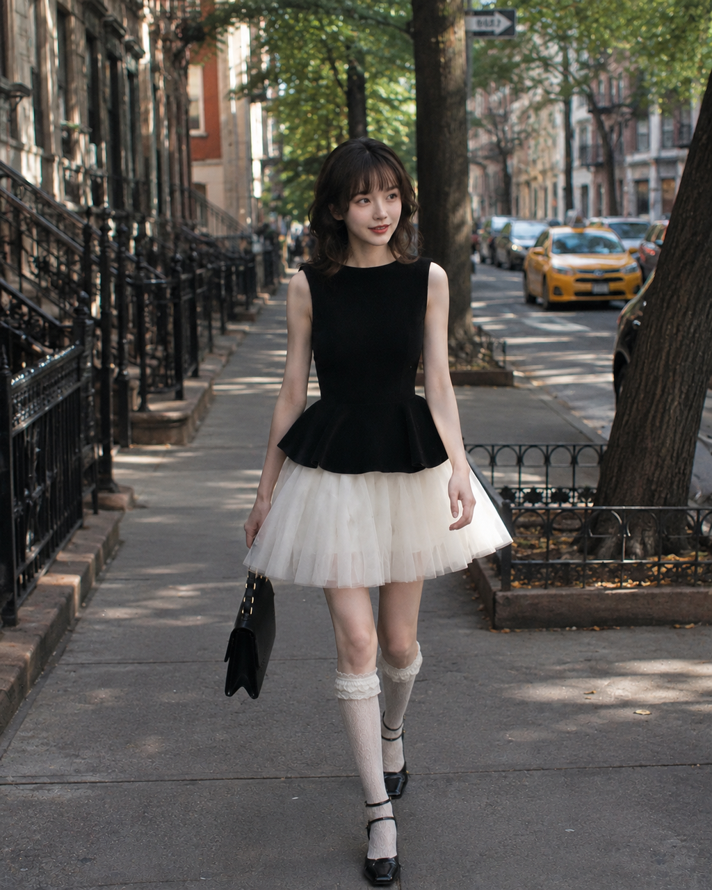 Black & White Peplum Tulle Mini Dress