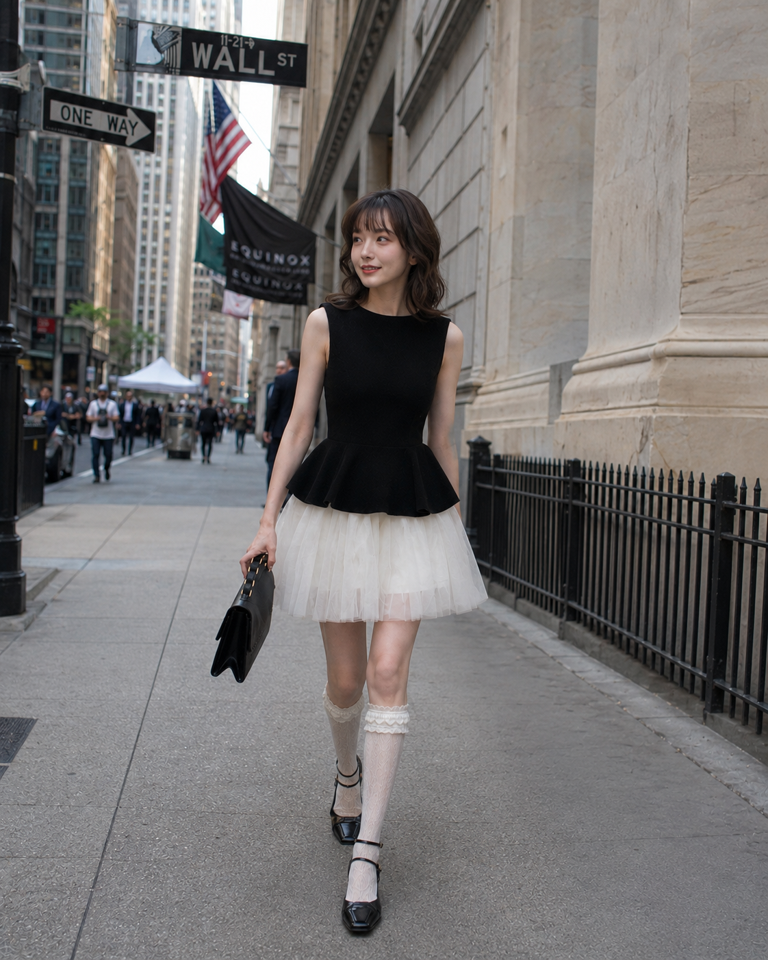 Black & White Peplum Tulle Mini Dress