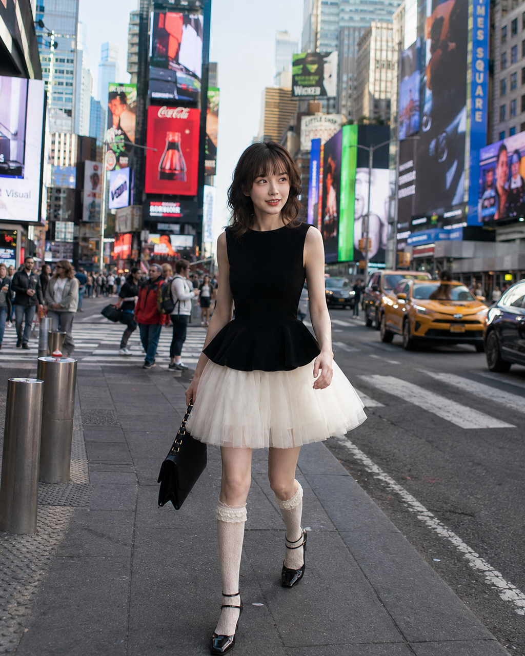Black & White Peplum Tulle Mini Dress