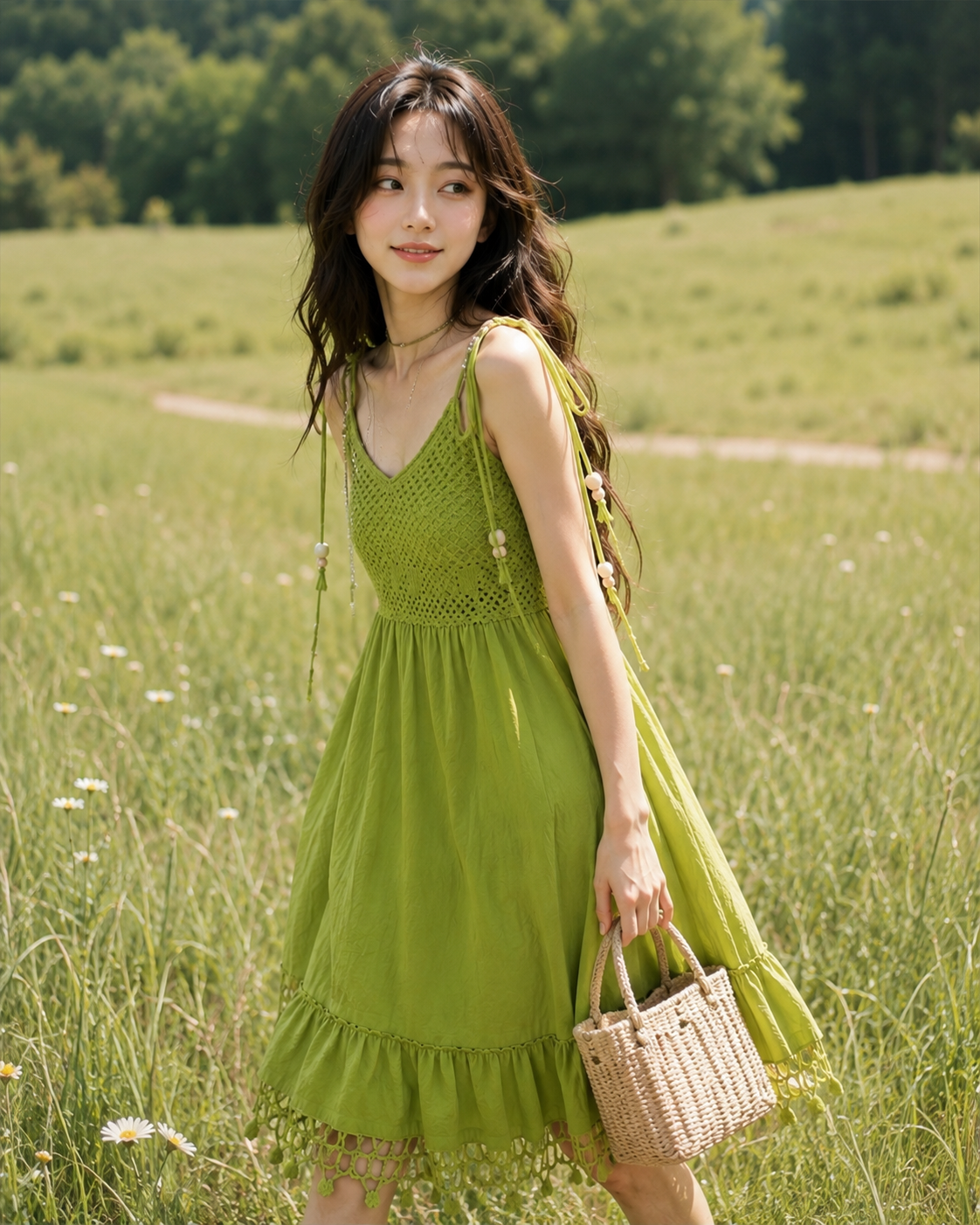 Lime Green Crochet-Trim Dress