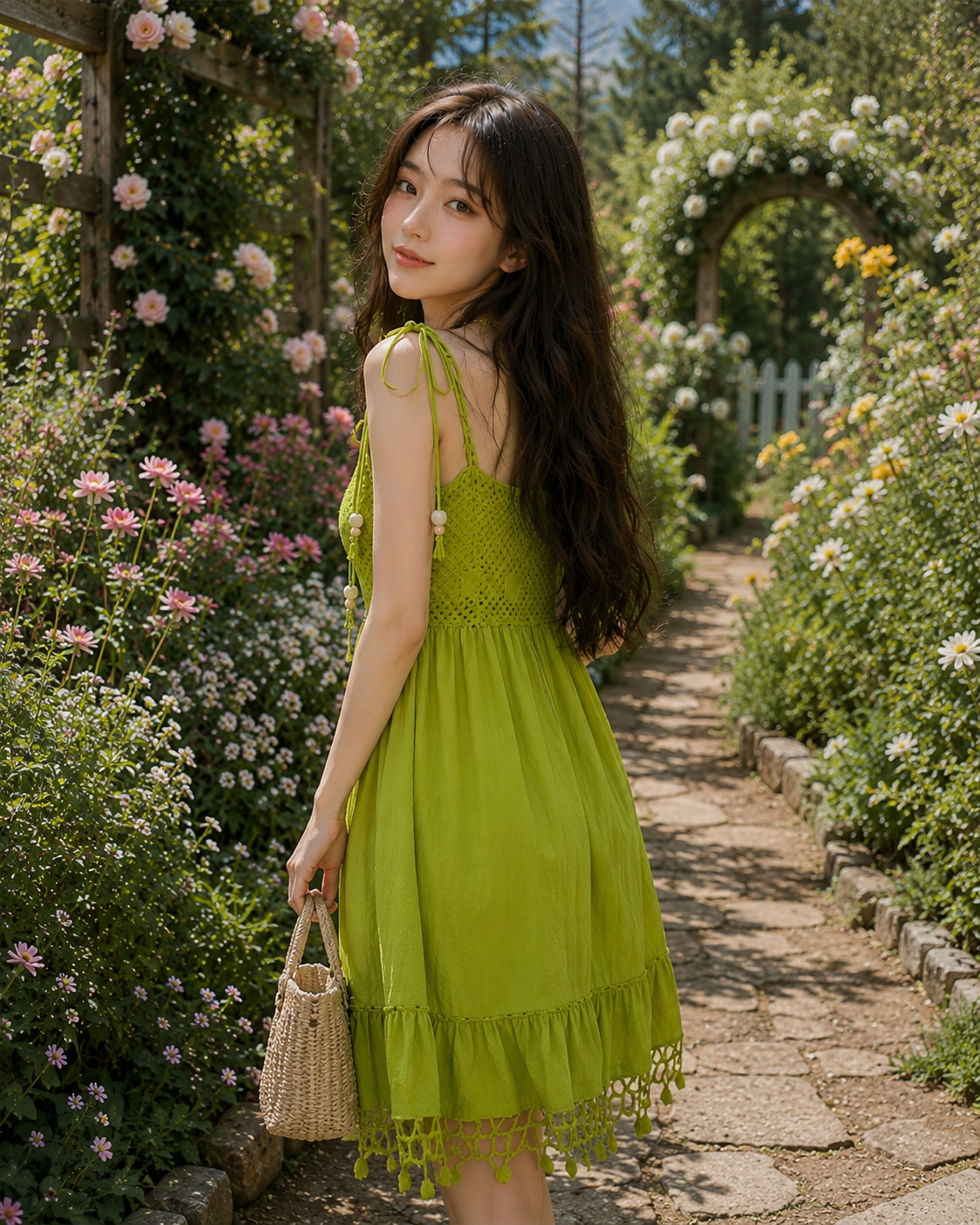 Lime Green Crochet-Trim Dress