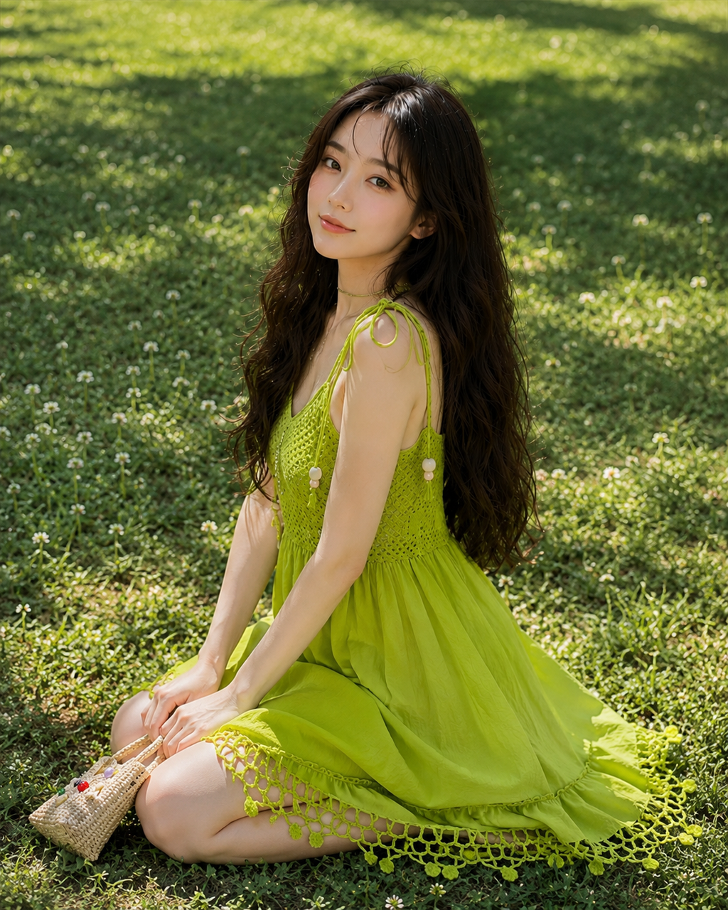 Lime Green Crochet-Trim Dress