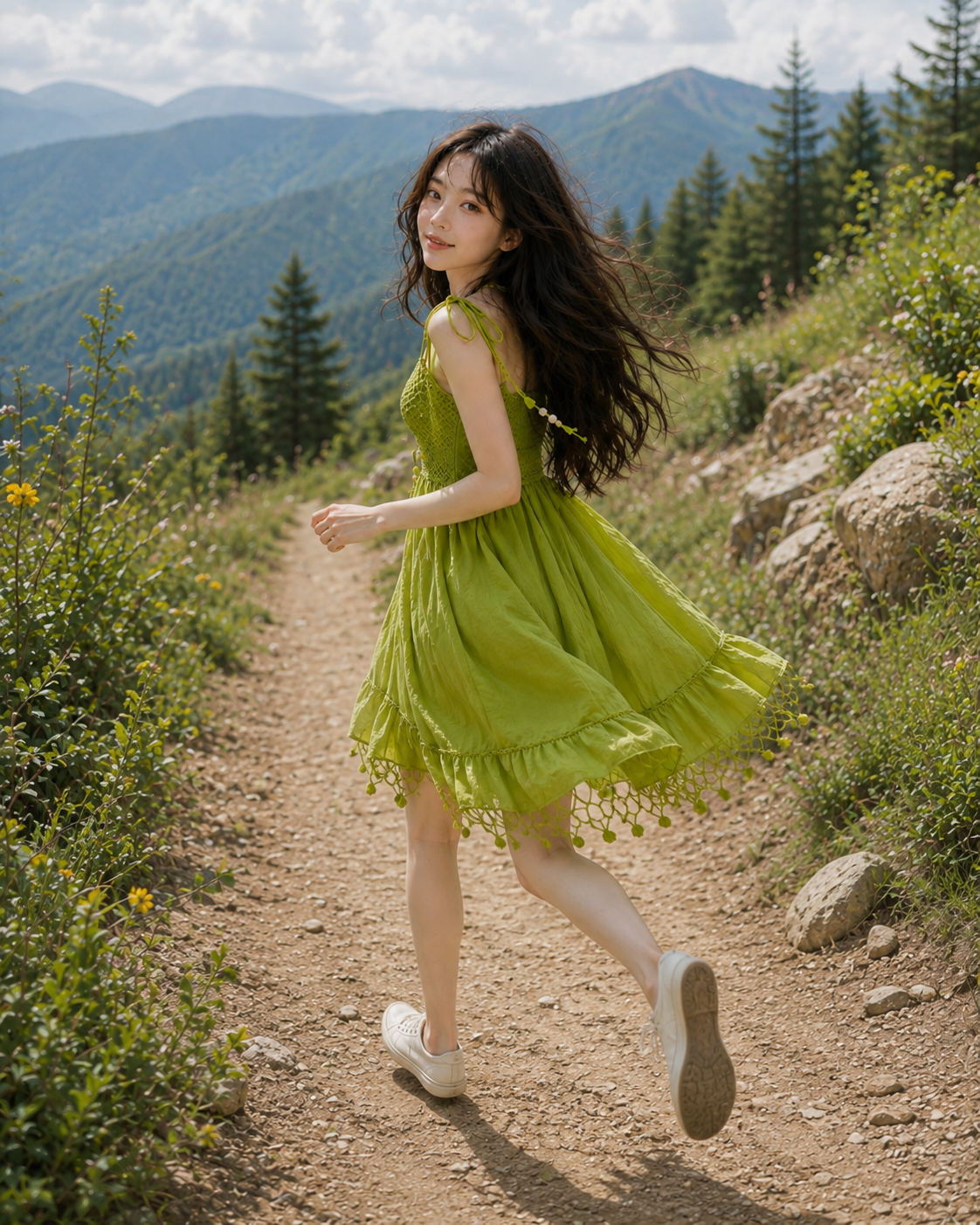 Lime Green Crochet-Trim Dress