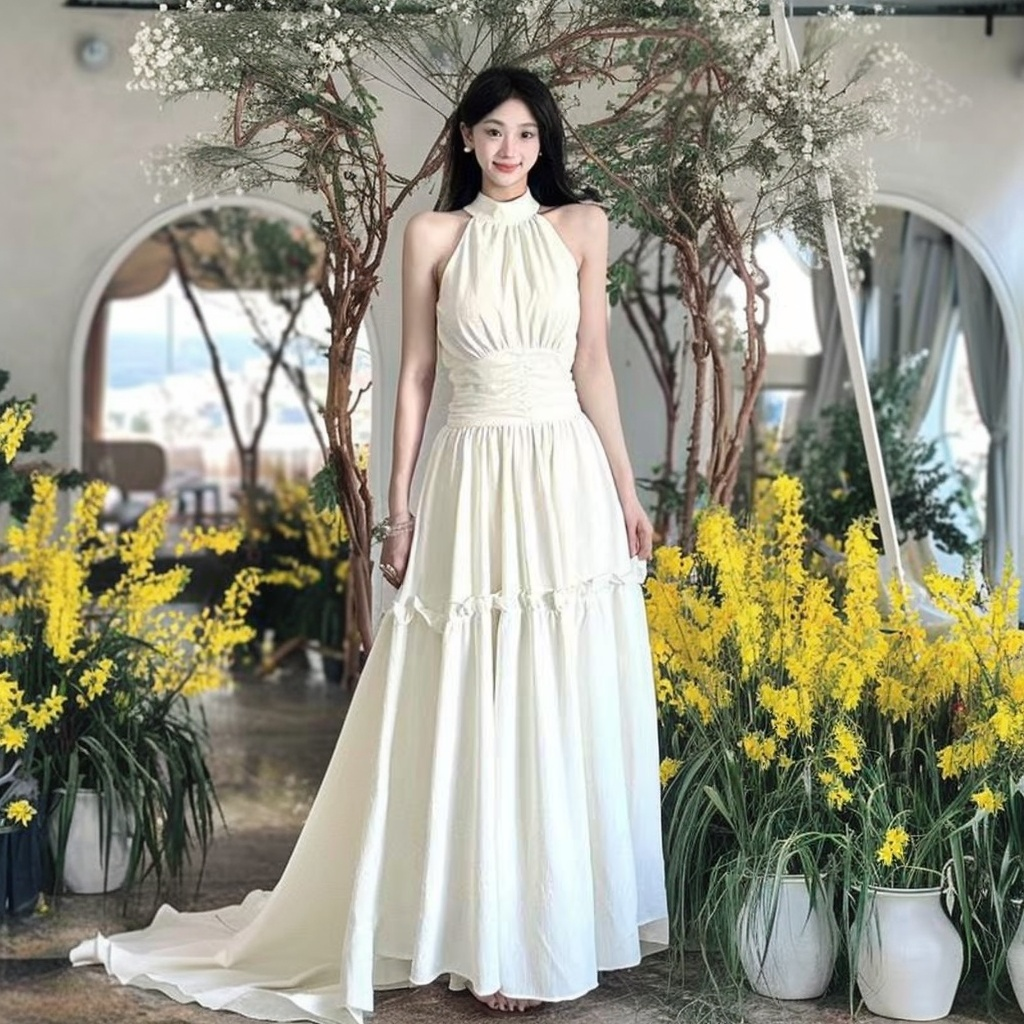 Ivory Garden Halter Maxi Dress