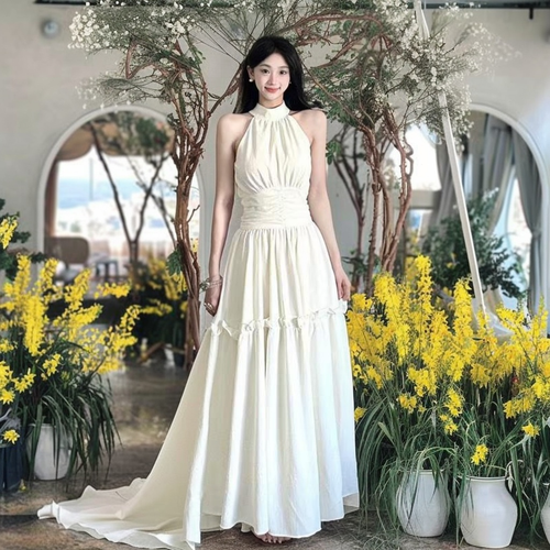 Ivory Garden Halter Maxi Dress
