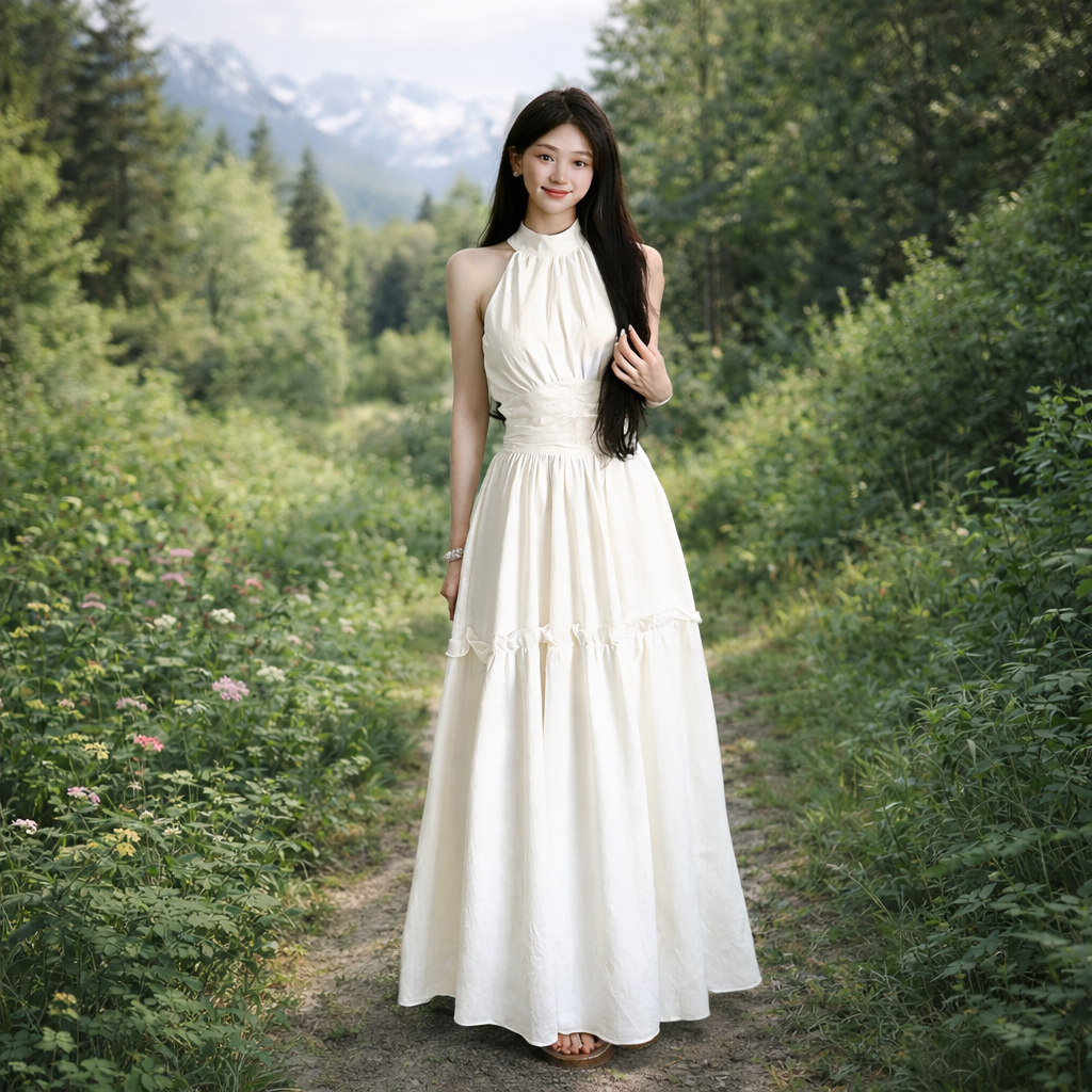 Ivory Garden Halter Maxi Dress