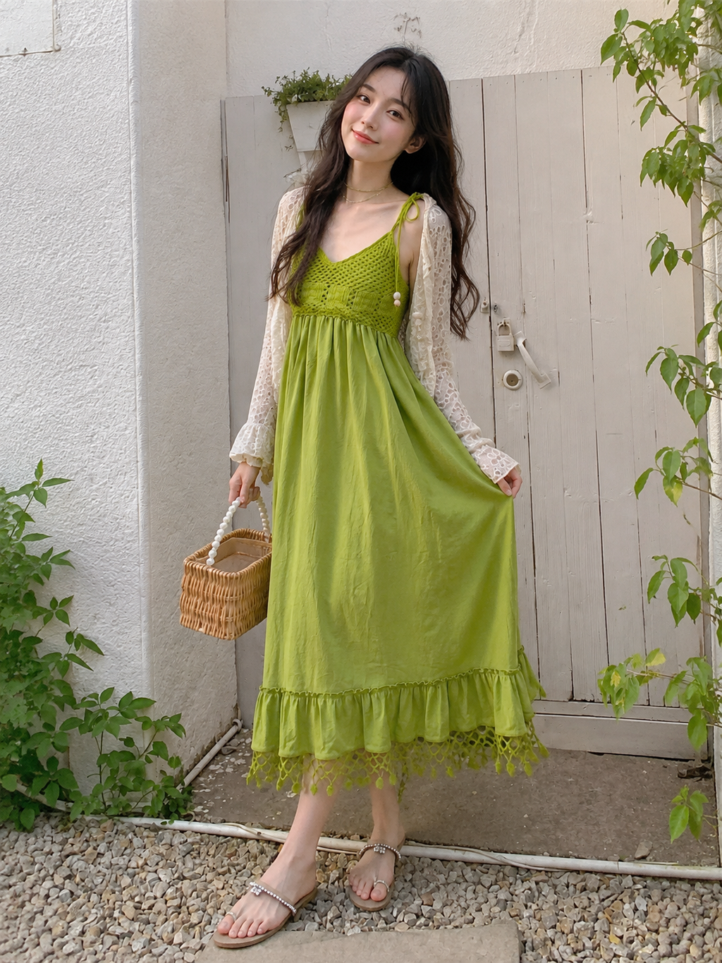 Lime Green Crochet-Trim Dress